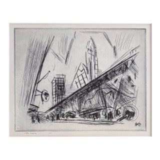 Vintage 1939 Print in 11x14 Mat: Reginald Marin, "Downtown New York" Frame Ready For Sale