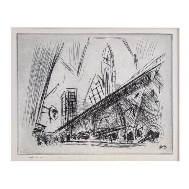 Vintage 1939 Print in 11x14 Mat: Reginald Marin, "Downtown New York" Frame Ready For Sale