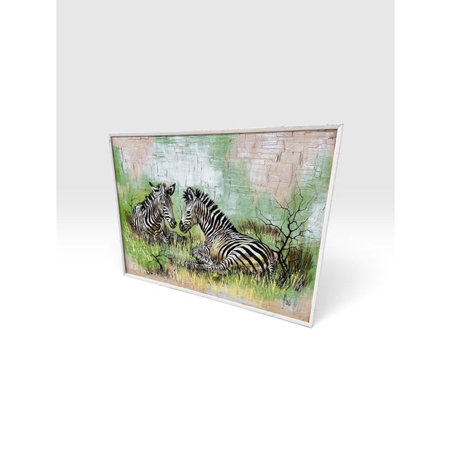 Abstract Vintage Mid-Century Signed Fini Impasto Zebra Painting on Canvas, 49” For Sale - Image 3 of 6