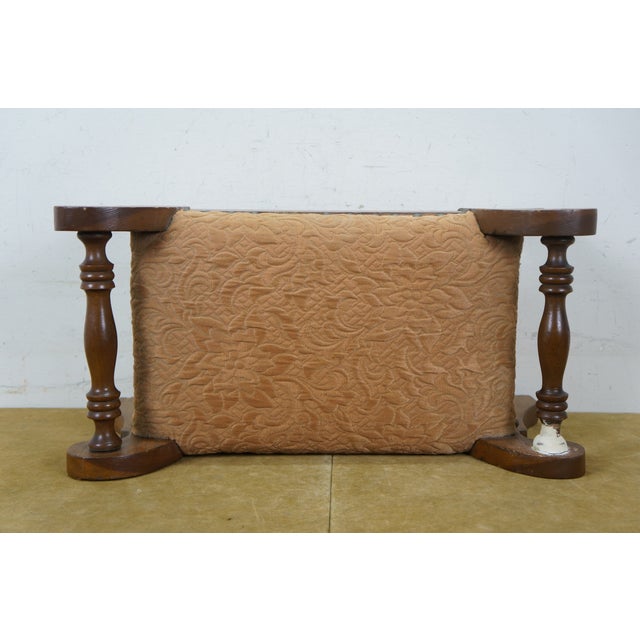 Antique Early American Pine Upholstered Needlepoint Foot Stool Ottoman Rest 11" For Sale - Image 9 of 14