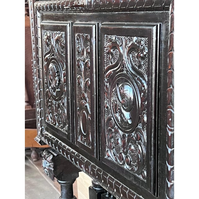 Wood 20th Century Spanish Baroque Style Cabinet on Stand, Bargueno or Varqueno For Sale - Image 7 of 18