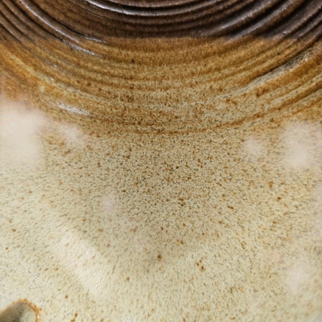 1960s MCM Treasure Craft Stoneware Brown Plaid Ashtray Trinket Dish 7.5" For Sale - Image 5 of 12