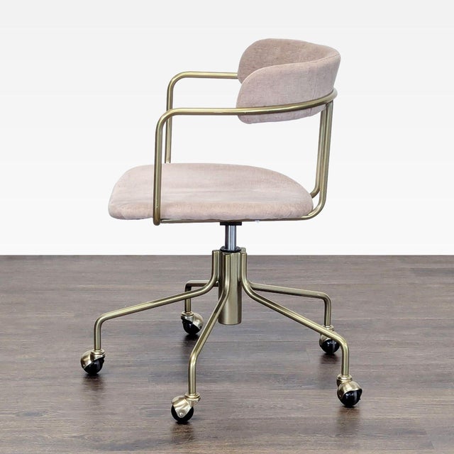 Modern West Elm Modern Upholstered Office Chair With Brass Base and Casters For Sale - Image 3 of 9