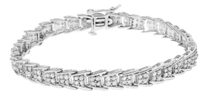 10k White Gold 2 cttw Diamond Fan-Shaped Link Tennis Bracelet (I-J Clarity, I3 Color) - Size 7.25"