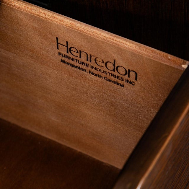 Mid Century Modern Armoire Compact Cabinet Scene One Henredon Campaign Dark Wood For Sale - Image 10 of 12