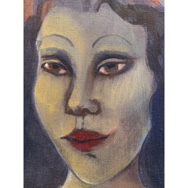 Mid 20th Century Mid 20th Century Pair of Modern Figurative Portrait Paintings, Signed George King, 20in Square For Sale - Image 5 of 8