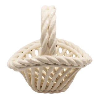 White Trompe l'Oeil Ceramic Italian Basket For Sale
