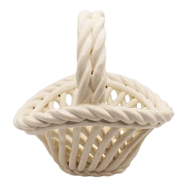 White Trompe l'Oeil Ceramic Italian Basket For Sale