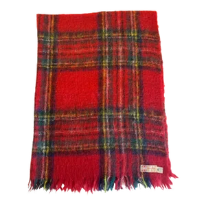Vintage Scottish Wool Red Tartan Plaid Mohair Blanket Throw