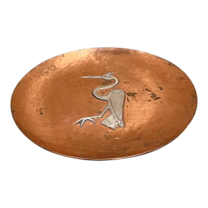 1950s Modernist Copper Plate Silver Stork Bird Vicky Peru