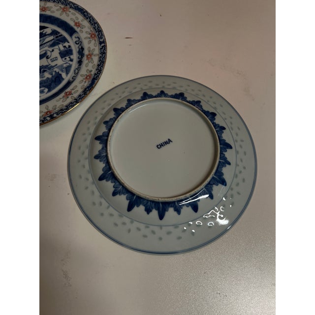 Asian Antique Canton Style Plates W/Iron Red Accents Set of 5 For Sale - Image 3 of 8