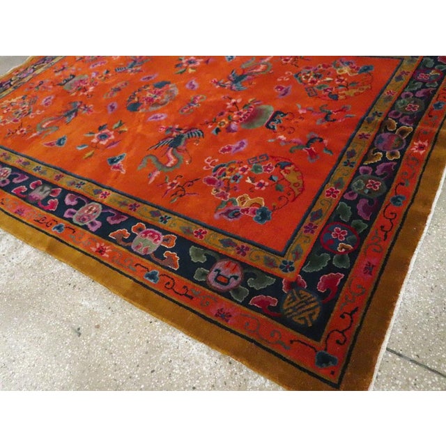 Burnt Orange Galerie Shabab Collection Mid-20th Century Handmade Chinese Art Deco Accent Carpet For Sale - Image 8 of 10