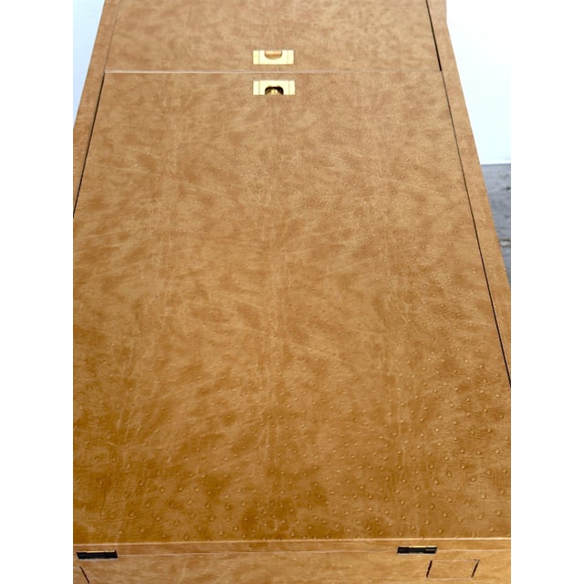1970s Embossed Leather Ostrich Expandable Dry Bar Cabinet, Style of Springer For Sale - Image 4 of 17