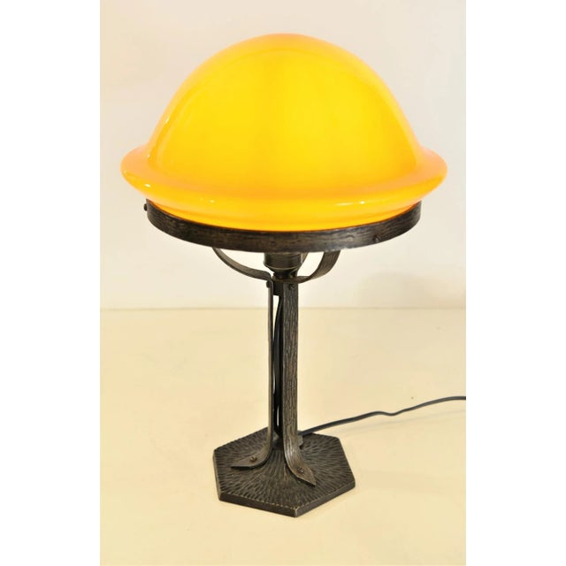 Art Nouveau Wrought Iron and Glass Table Lamp from Jugendstil, Sweden, 1920s For Sale - Image 3 of 13