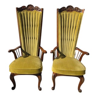 1970s 2 Enkeboll La Condesa Oak High Throne Spindle Armchairs Spanish Mediterranean For Sale