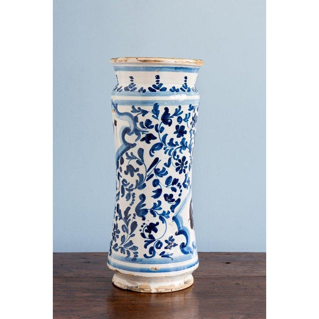 18th Century Spanish Blue & White Albarello Jar For Sale - Image 5 of 12