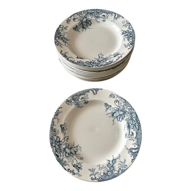 Terre De Fer Soup Plates from Louis Graves, 1890s, Set of 13 For Sale