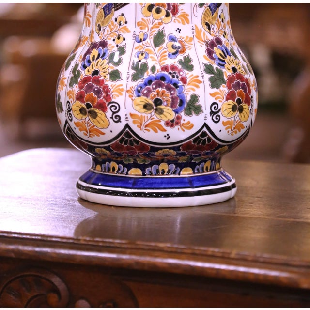 Mid-Century Dutch Hand-Painted Polychrome Faience Vase by Ram Delft For Sale - Image 4 of 8