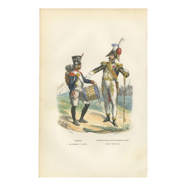 After Horace Vernet, Napoleon I Imperial Guard Grenadier Drum Major and Line Infantry Drummer, 1843, Paper For Sale