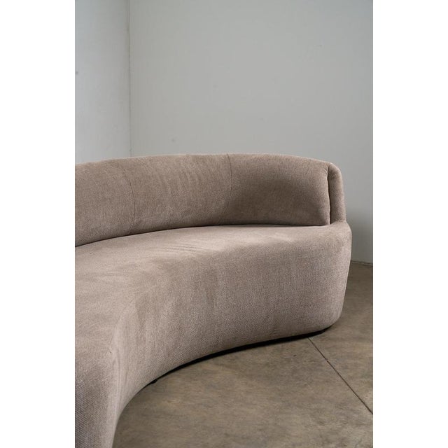 Curved Crescent Sofa in Textured Taupe Fabric For Sale - Image 4 of 11