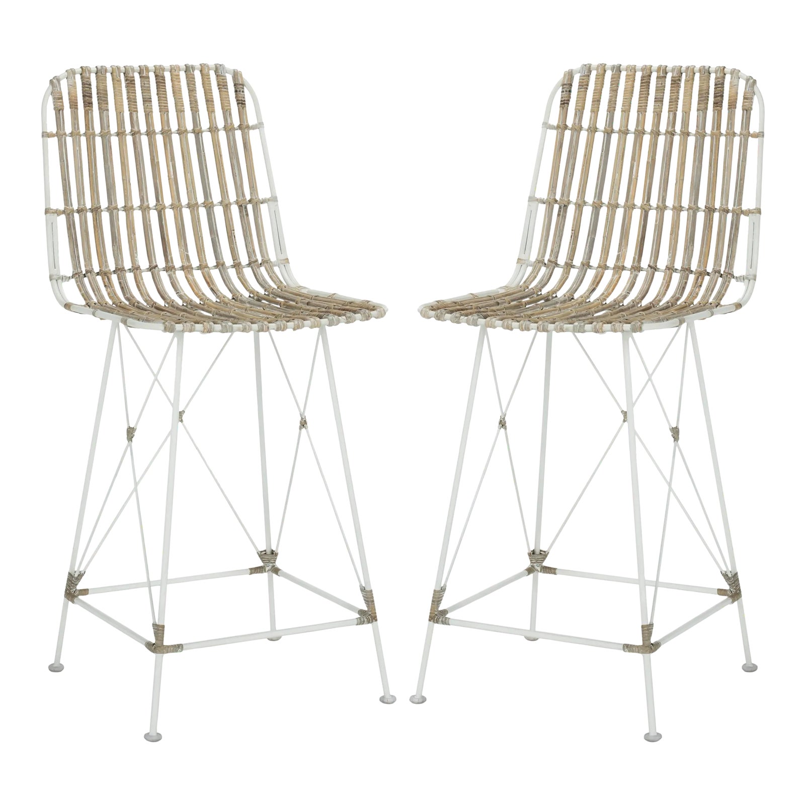 Wicker Counter Stool in Whitewash a Pair Chairish