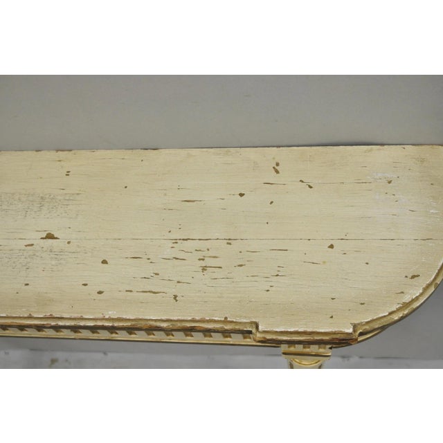 Wood Vintage French Provincial Louis XVI Distress Cream Painted Wall Console Table For Sale - Image 7 of 15