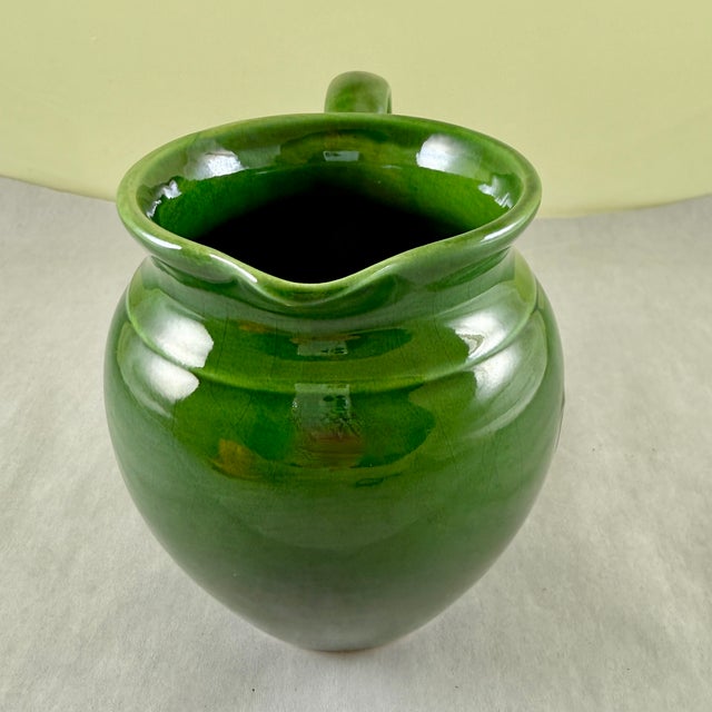 Rustic European Italian Vintage Green Pottery One Liter Pitcher For Sale - Image 3 of 7
