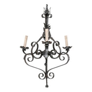 Vintage French Iron 3-Light Chandelier For Sale