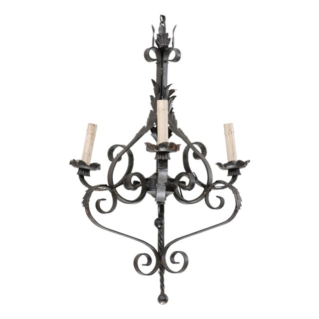 Vintage French Iron 3-Light Chandelier For Sale