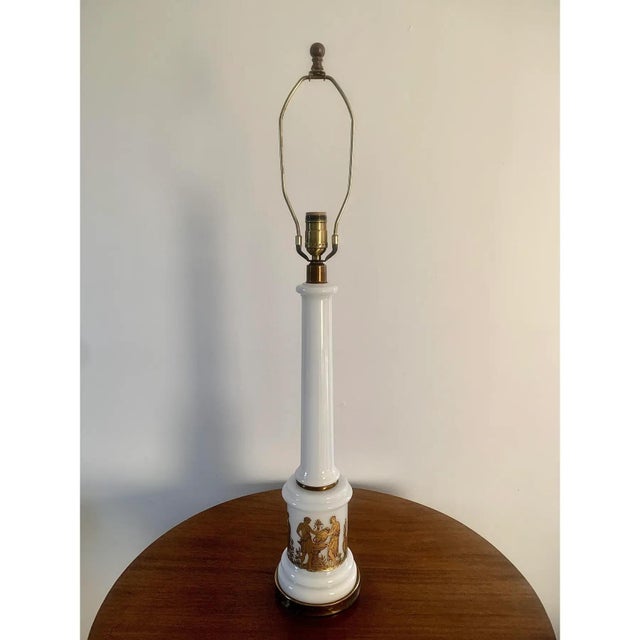 White Mid-20th Century Neoclassical Hollywood Regency Tall White and Gold Opaline Table Lamp For Sale - Image 8 of 8