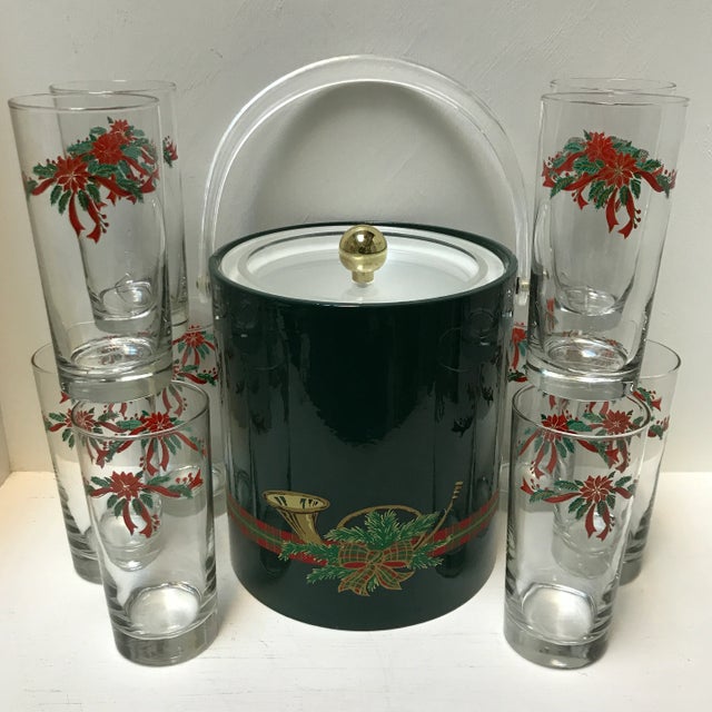 Holiday Georges Briard Ice Bucket, Ice Tongs With Original Tag and 10 Matching Tumblers-Set of 12 For Sale In Sacramento - Image 6 of 13