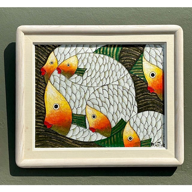 Vintage Original School of Fish Oil Painting on Canvas For Sale - Image 10 of 12