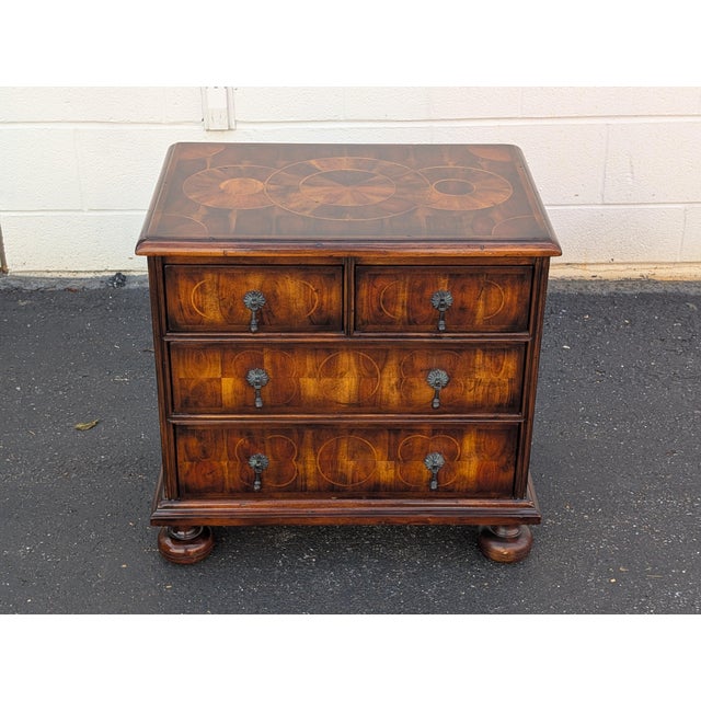 Mid 20th Century Theodore Alexander Style Inlaid Solid Wood 3-Drawer Bachelor’s Chest or Nightstand For Sale In Washington DC - Image 6 of 11