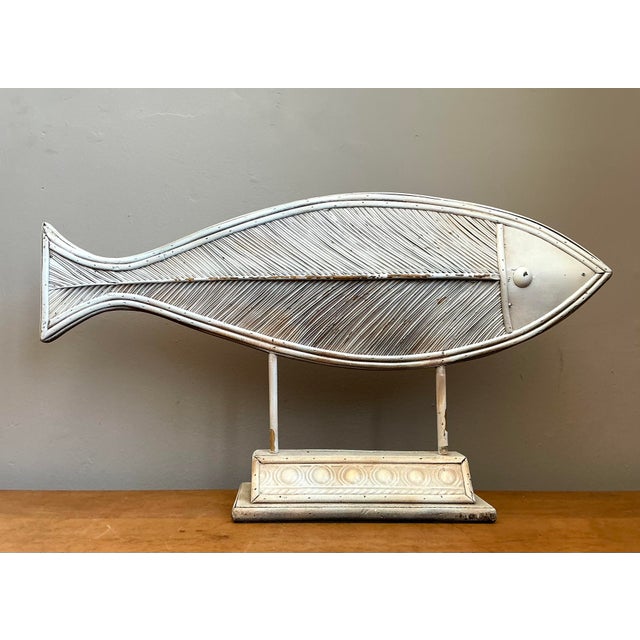 White Vintage Washed Pencil Reed Fish Sculpture For Sale - Image 8 of 12