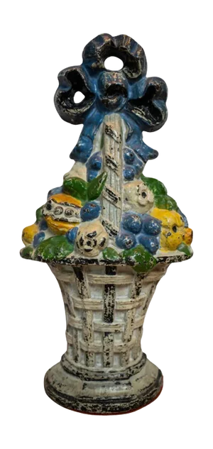 Early 20th Century Hubley Fruit Basket Painted Cast Iron Doorstop