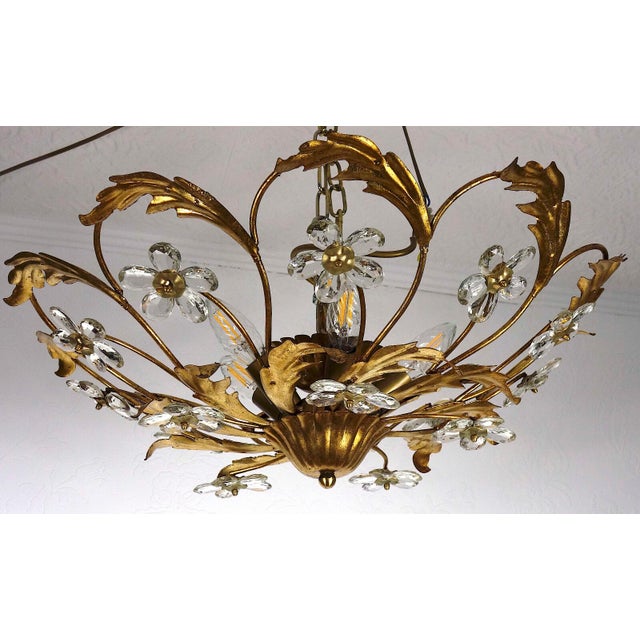 Italian Banci Chandelier in Gilded Metal with Crystal Flower from Banci Firenze, 1950s For Sale - Image 11 of 11
