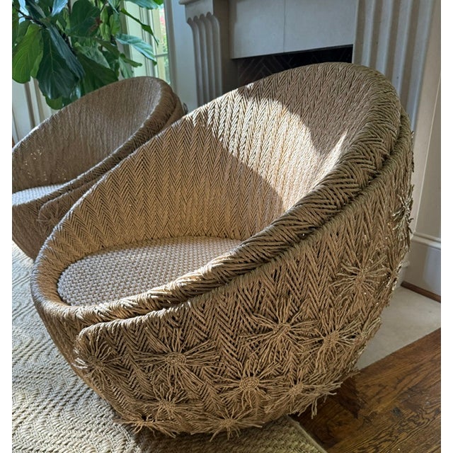 Beige Set of Arteriors Home Florian Outdoor Swivel Lounge Chairs Retail $5200 Ea For Sale - Image 8 of 16