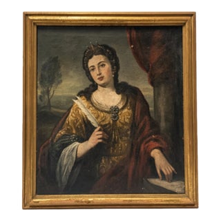 Antique Oil Portrait of a Noblewoman in Giltwood Frame - Unsigned For Sale