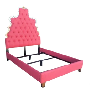 Custom Upholstered Queen Raspberry Schumacher Tufted Extra Tall Antique Mirrored Edge Hollywood Regency Bed Frame by Hooker