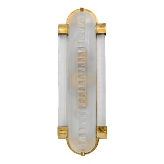 Art Deco Style Brass and Frosted Murano Glass Sconces, 1980, Set of 2 For Sale