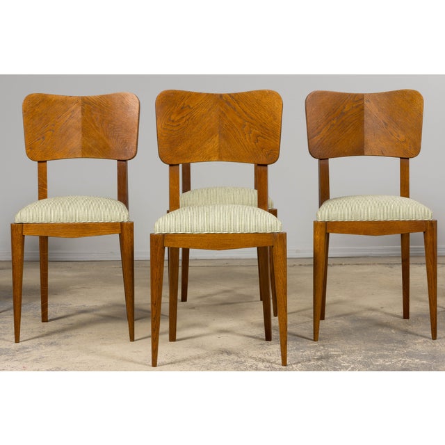 Art Deco Set of Six French Art Deco Dining Chairs, Oak & Chenille, 1930s For Sale - Image 3 of 18