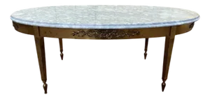 Louis XVI Style Oval Coffee Table in Brass and Marble