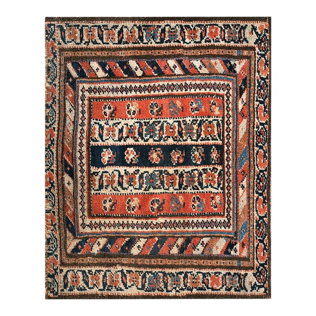 1850s Multicolor Geometric Antique Nw Persian Rug 1'6" X 2'0" Handknotted Wool Carpet For Sale