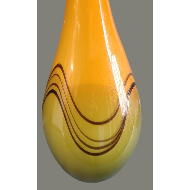 Glass Mid-Century Modern Tall Cased Art Glass Olive Green & Tan Long Neck Vase For Sale - Image 7 of 11