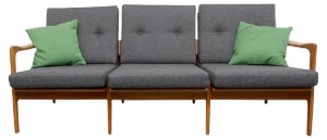 Cherry Wood Sofa with Green Cushions, 1960s