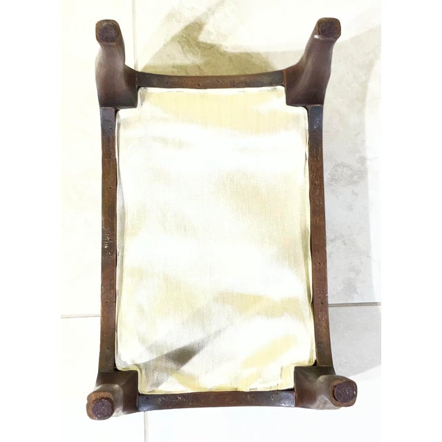 Wood Vintage Boho Footstool – Hand Embroidery Suzani & Solid Wood. For Sale - Image 7 of 17