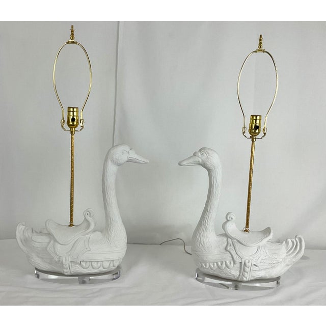 Vintage 1960's Plaster Carousel Goose Lamps For Sale - Image 10 of 14