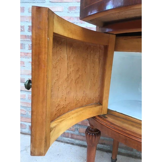 20th Louis XVI Style Marquetry Nightstands with Metal and Mirror Crest, a Pair For Sale - Image 10 of 18