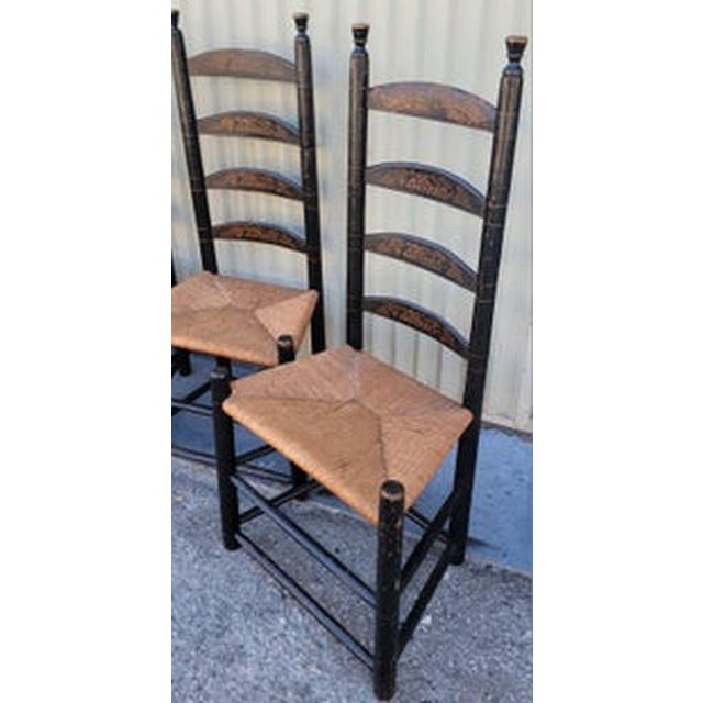 Folk Art Set of Four Mid 19th Century Decorated Ladder Back Chairs For Sale - Image 3 of 8