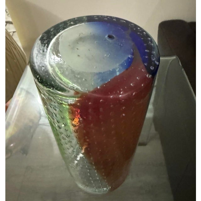 Art Deco 1960s Murano Glass Bullicante Controlled Bubble Rainbow Vase 11in For Sale - Image 3 of 4